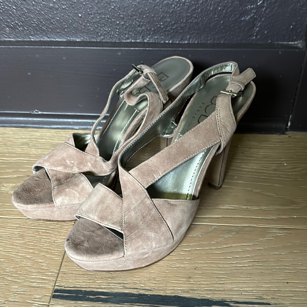 BCBG Suede Tan Leather Heels